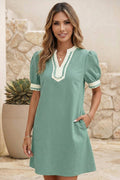 LDC Colorblock Cotton Puff Sleeve Mini Dress