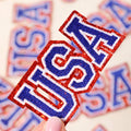 USA Varsity Glitter Embroidered Heat Press Style Patch