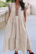 Plus Size Spring Ruffled Stripe Contrast Trim V Neck Dress