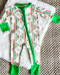 Santa Fishing in Stripes  Zipper Onesie