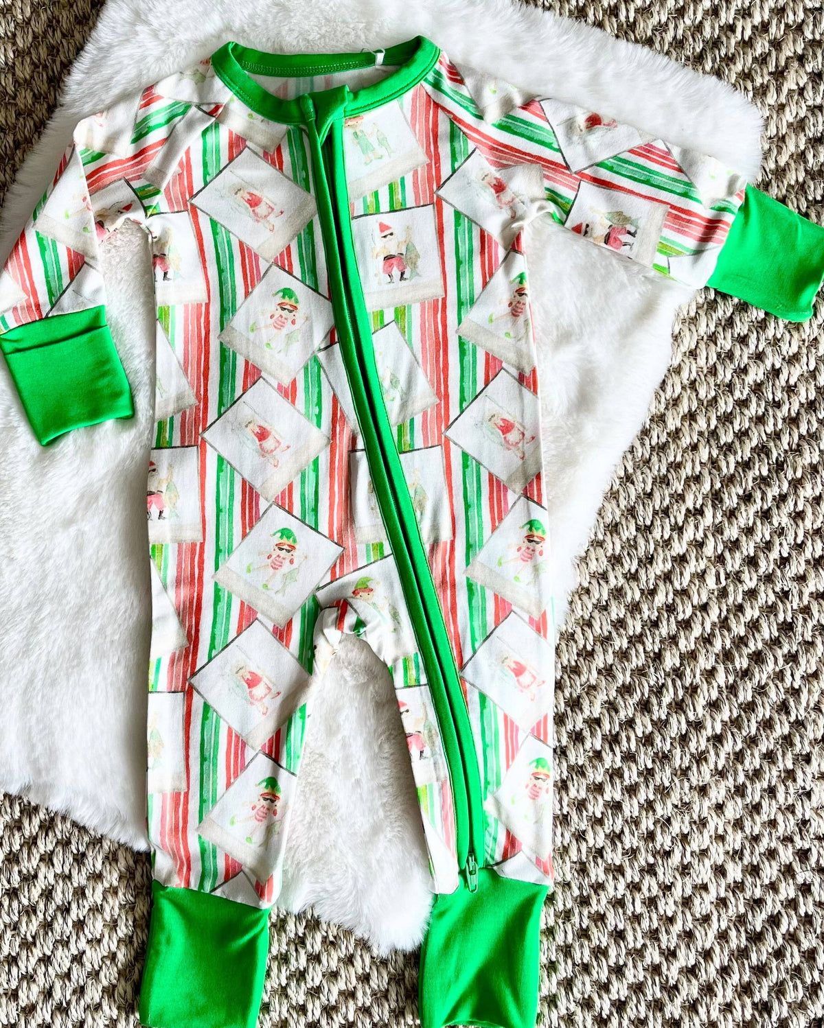 Santa Fishing in Stripes  Zipper Onesie