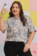 Multicolour Retro Camouflage Print Plus Size T Shirt