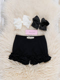 Cotton Ruffle Hem Shorts - Black