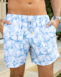 Mens Light Blue Oyster Print Swim Trunks