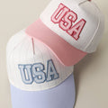 USA Gingham Embroidered Patch Pinstripe Crown Trucker Hat