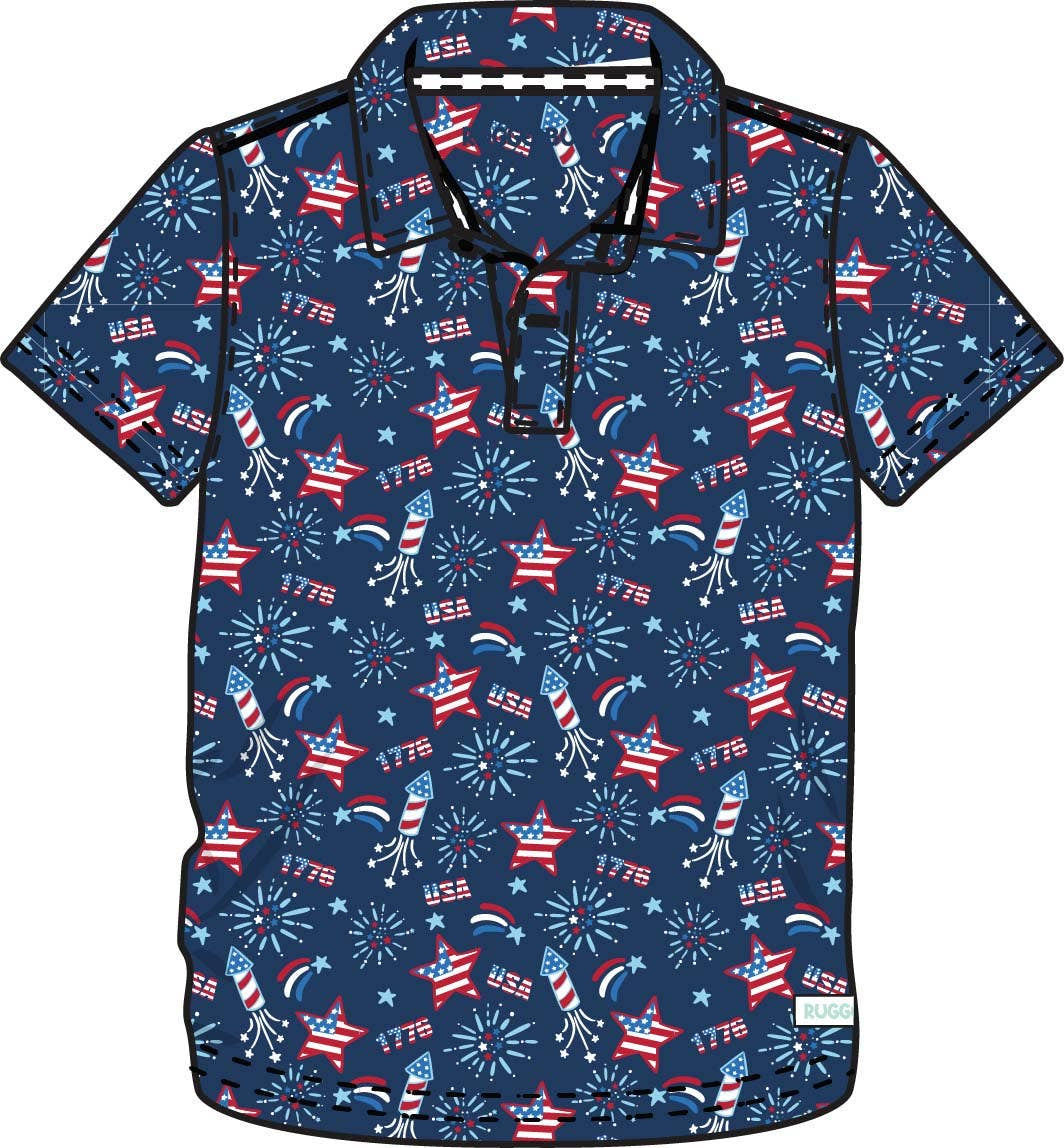 Boys Red White & Boom Fireworks Knit Short Sleeve Performance Polo