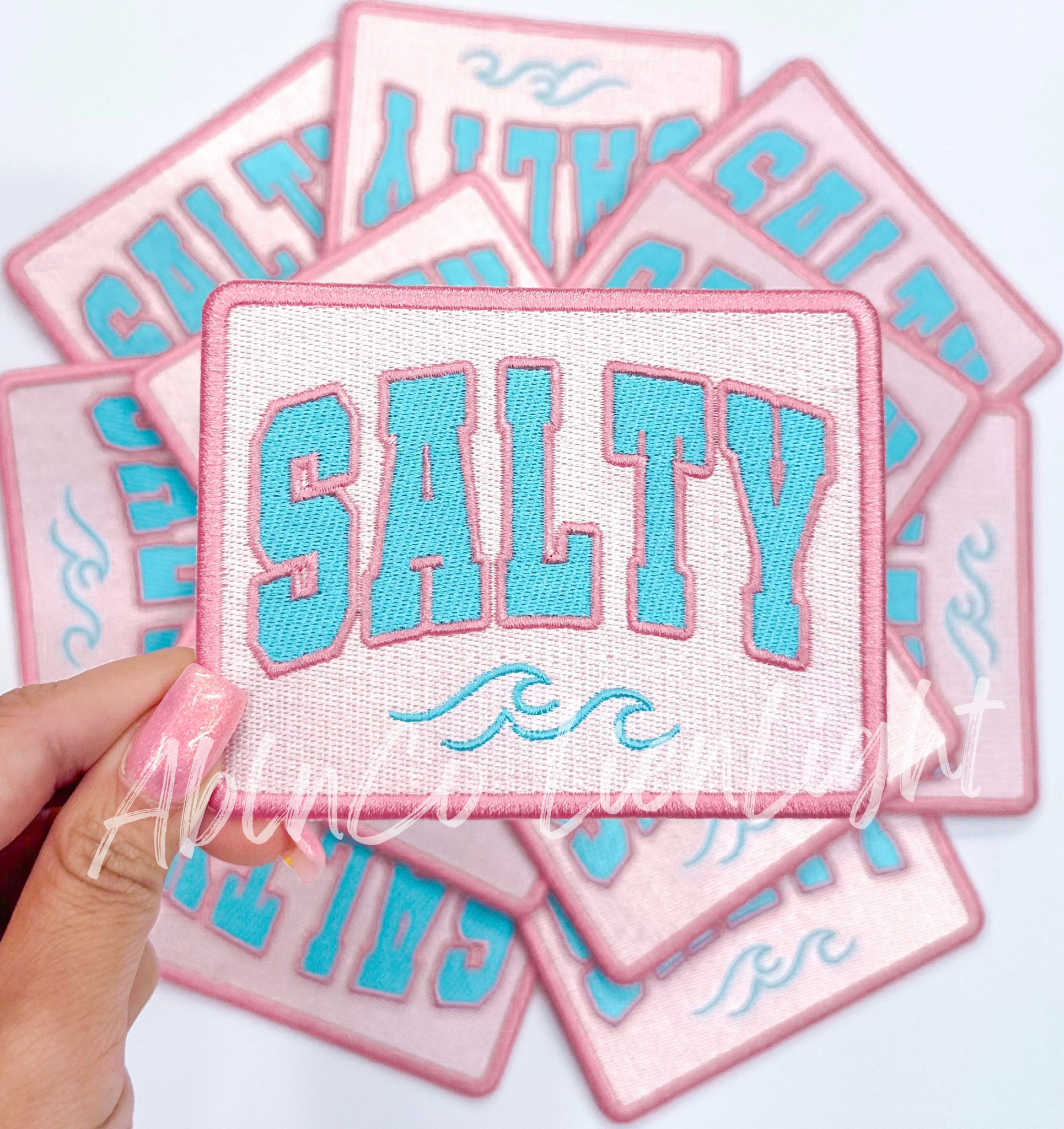 4” salty beach summer trucker hat embroidery patch iron on