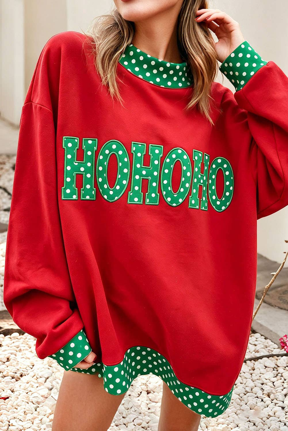 F/W26 Polka Dot Contrast Holiday Mock Neck Sweatshirt |S-4X
