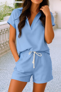 LDC V Neck Drawstring Elastic Waist Shorts 2pcs Outfit｜S-4X