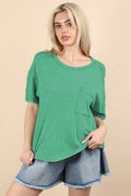 Short Sleeve Washed Knit Pocket Tee (Plus Size)
