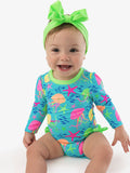 Baby Girls Neon Jelly Time Long Sleeve One Piece Rash Guard Swimsuit with Signature Rear Ruffles