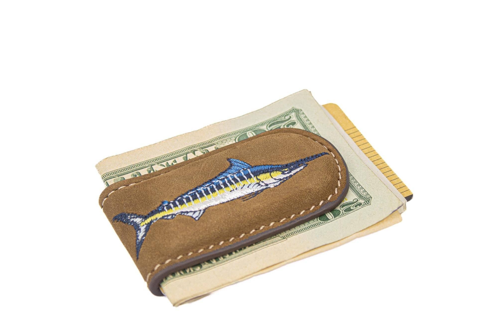 Embroidered Fish Leather Money Clip.