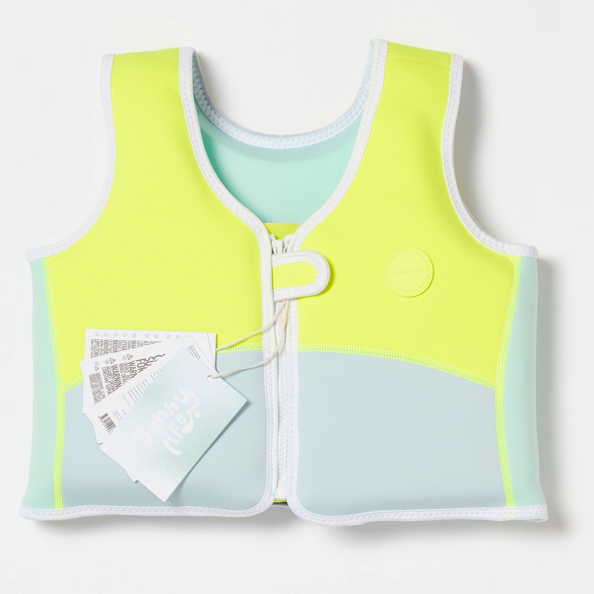 Salty the Shark Swim Vest 3-6 Aqua Neon Yellow