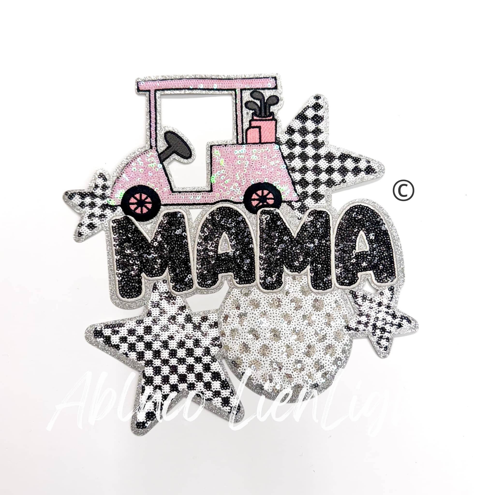 Golf Mama Checkered Star Sequins Patch - Large   