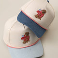 Golden Retriever Holding USA Flag Denim Brim Trucker Hat