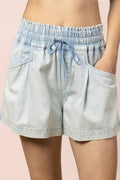 Washed Chambray Shorts (Plus Size)