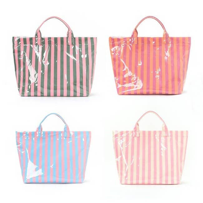 Large Striped Vinyl Tote Bags