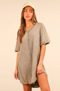Mineral Washed Ribbed Knit Mini Dress (Plus Size)