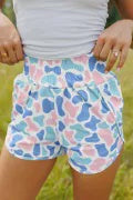 Sky Blue Camouflage Print Shirred High Waist Athleisure Shorts