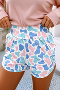 Camouflage Print Shirred High Waist Athleisure Shorts |S-4X