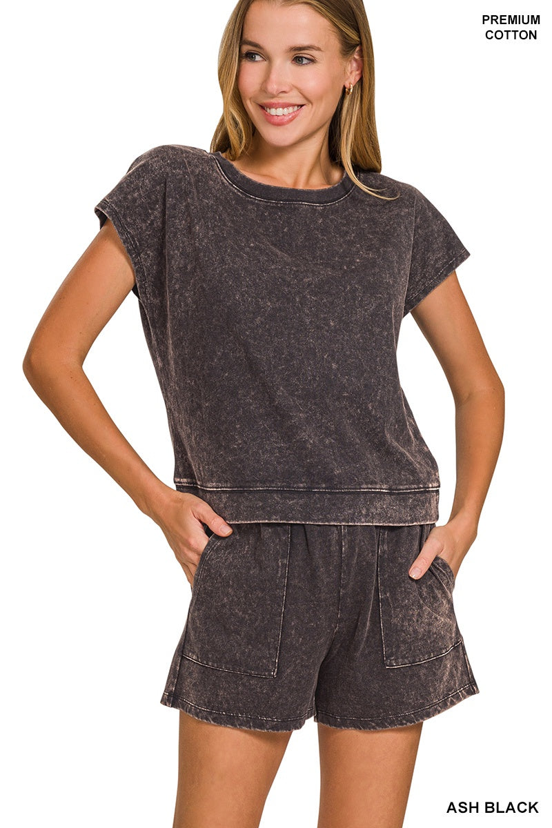 PREMIUM COTTON WASHED SLEEVELESS TOP & SHORTS SET