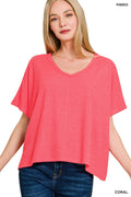 RIBBED V-NECK SHORT-SLEEVE SWEATER