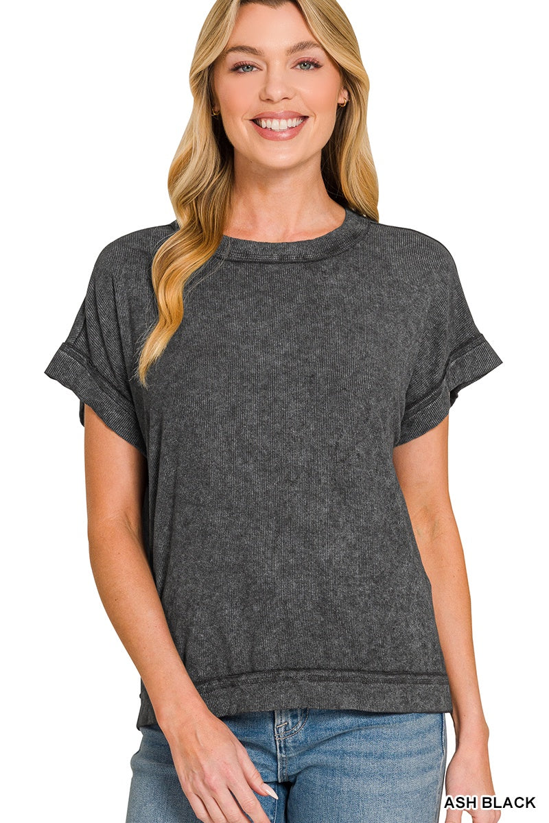 RIBBED ACID WASHED RAYON TOP