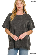 ACID WASH FRENCH TERRY DROP SHOULDER RAW EDGE TOP