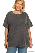 PLUS ACID WASH FRENCH TERRY DROP SHOULDER TOP