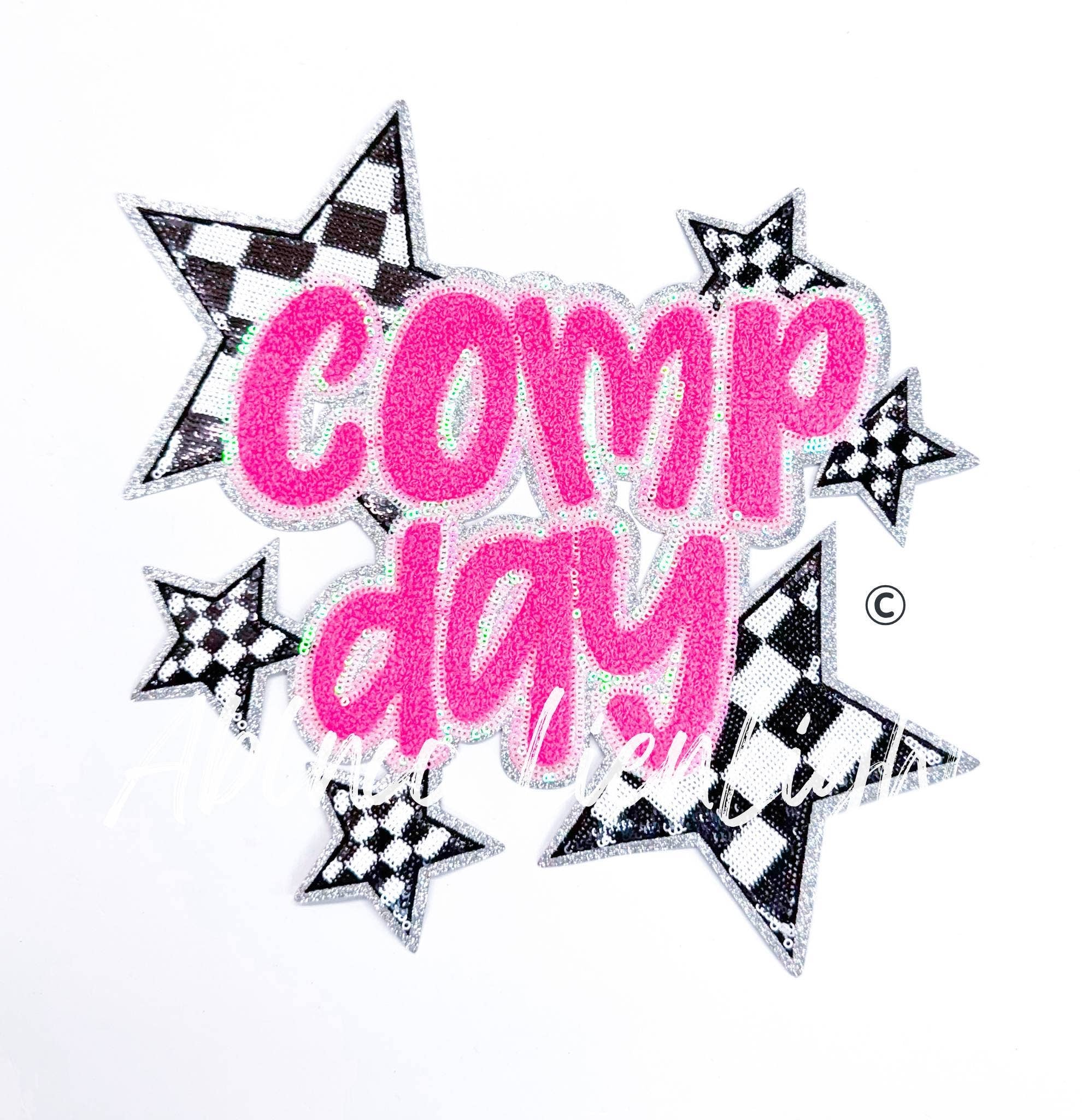 Pink Comp Day Checkered Star Sequin Chenille Patch - Large 