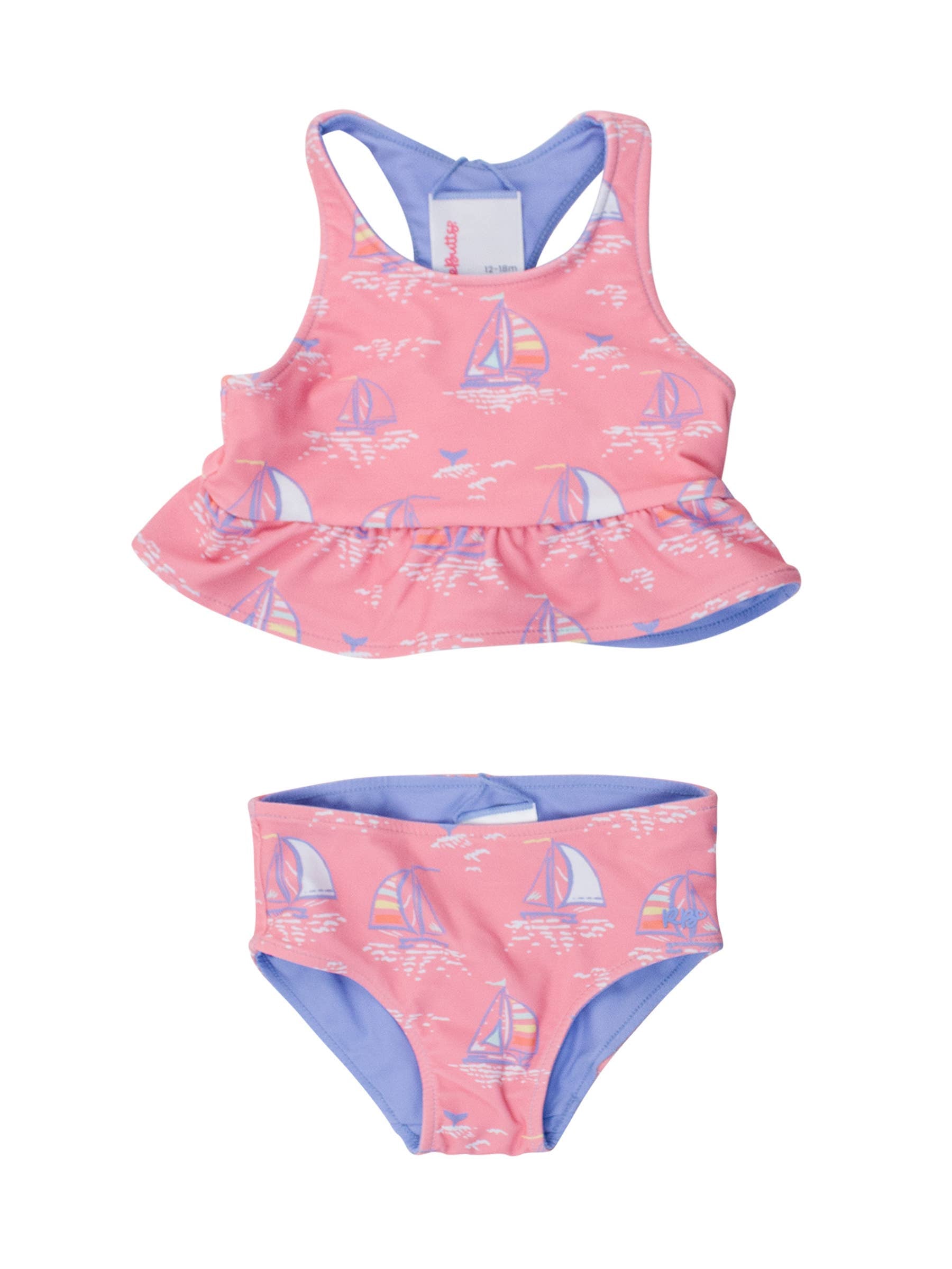 Girls Pink Seas the Day Reversible Peplum Tankini 2-Piece Swimsuit