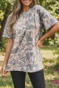 Multicolour Retro Camouflage Print Womens Casual T Shirt