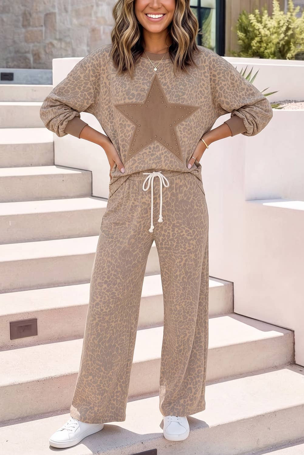F/W26 NEW Star Print Leopard Casual Two Piece Pants Set|S-4X