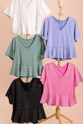 Lace Trim Detail Mineral Washed V-Neck Knit Top