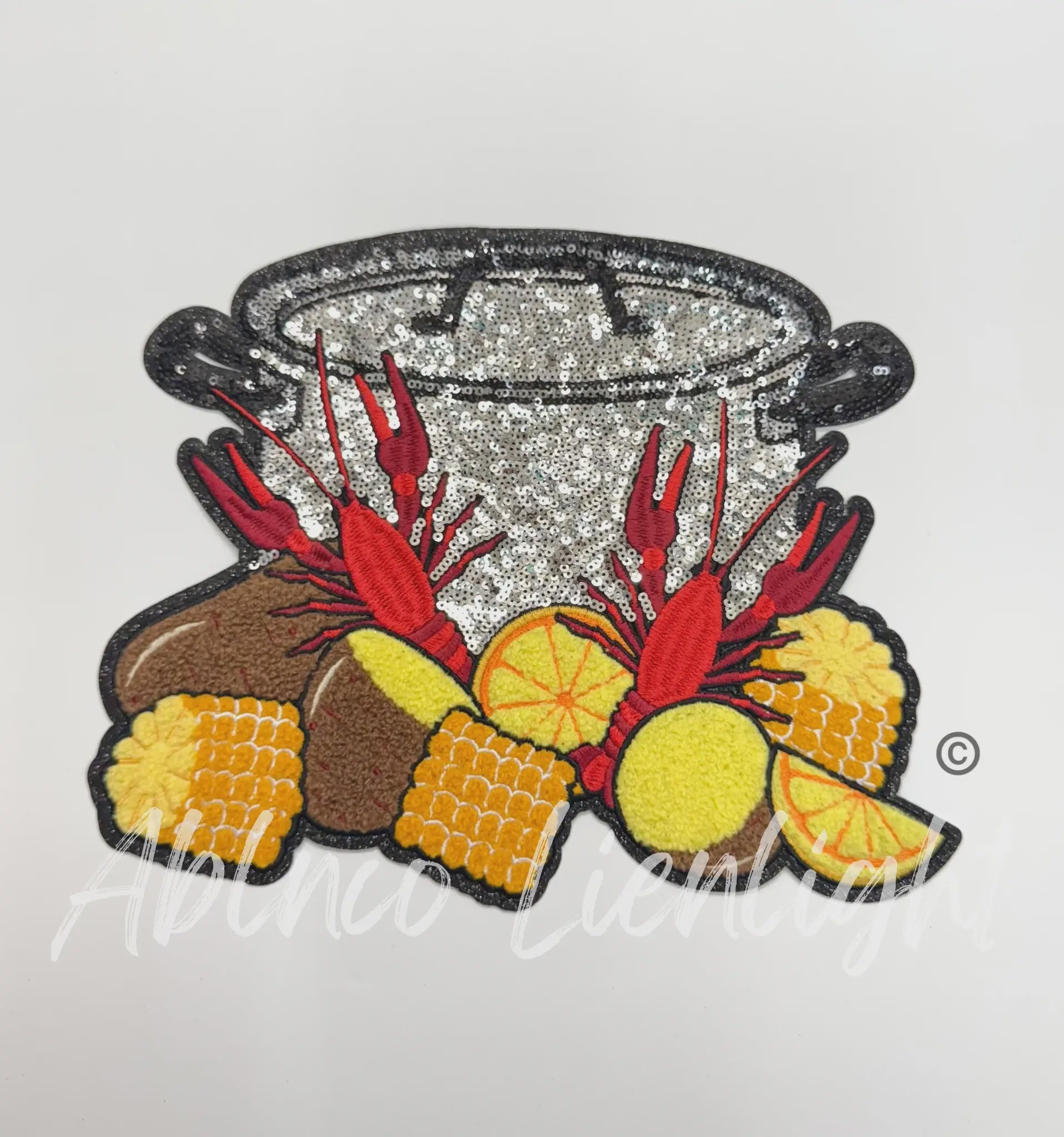 Louisiana Crawfish Boil Mardi Gras Sequins Patch - Large