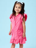 Girls Hot Pink Terry Butterfly Sleeve Full Zip Cover-Up