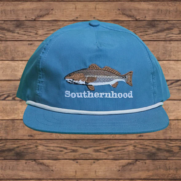 Blue Nylon Rope Hat, Embroidered Redfish