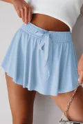 Sky Blue Drawstring Elastic Waistband Lined Tennis Skorts