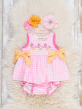 Sunny Flamingos Gingham Embroidered Bloomers Outfit