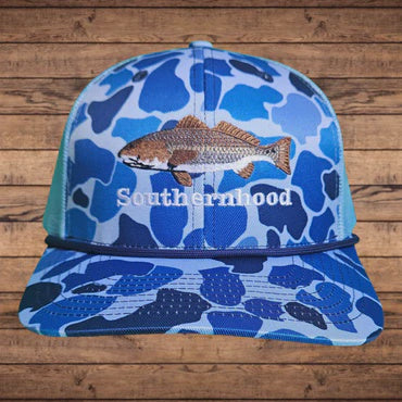 Blue Duck Camo Trucker Hat with Embroidered Redfish