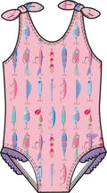 Girls Pink Gone Fishin Tie Shoulder One Piece Swimsuit