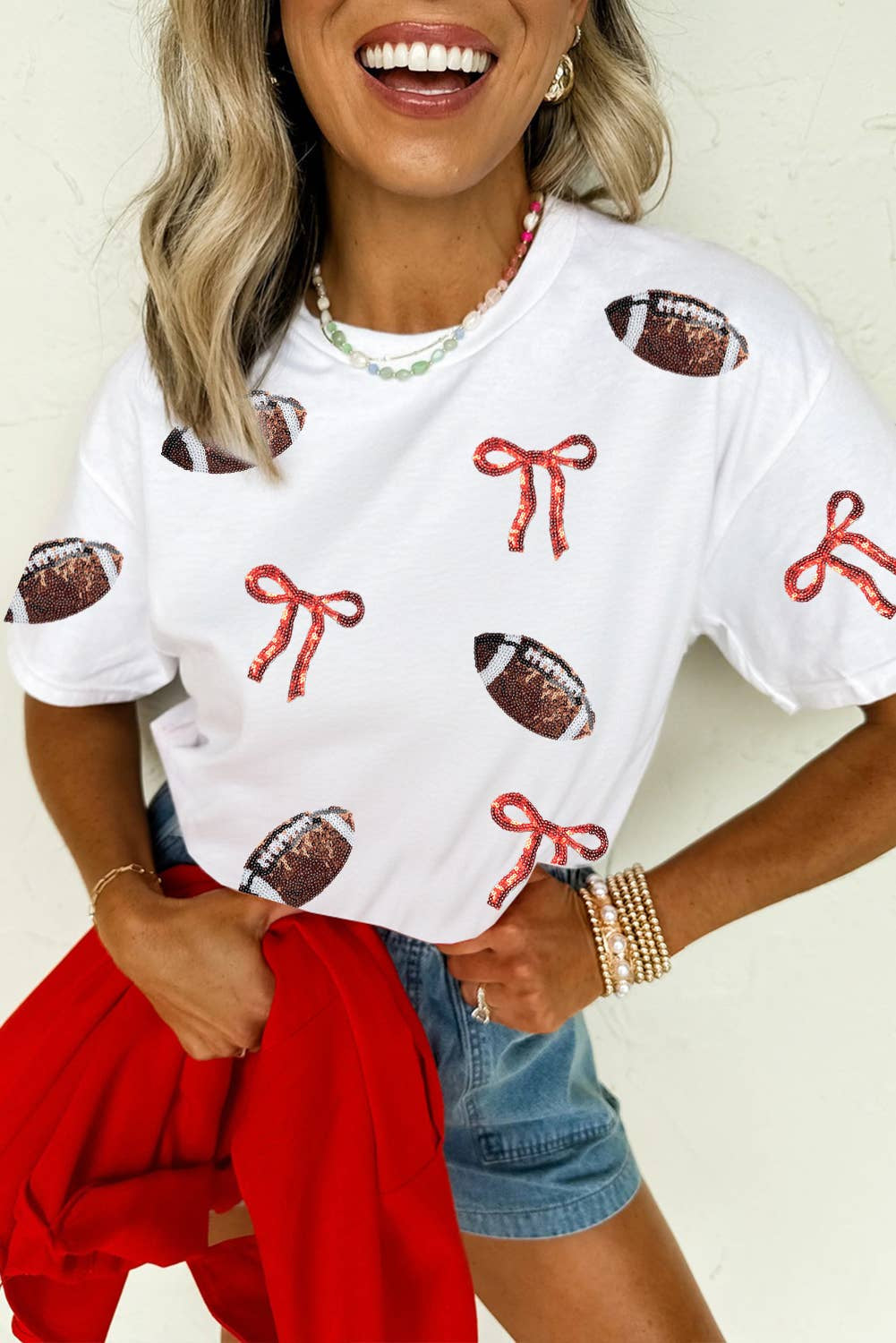 LDC Sequins Game Day Round Neck Short Sleeve T-Shirts