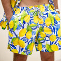 Mens Lemon Print Swim Trunks