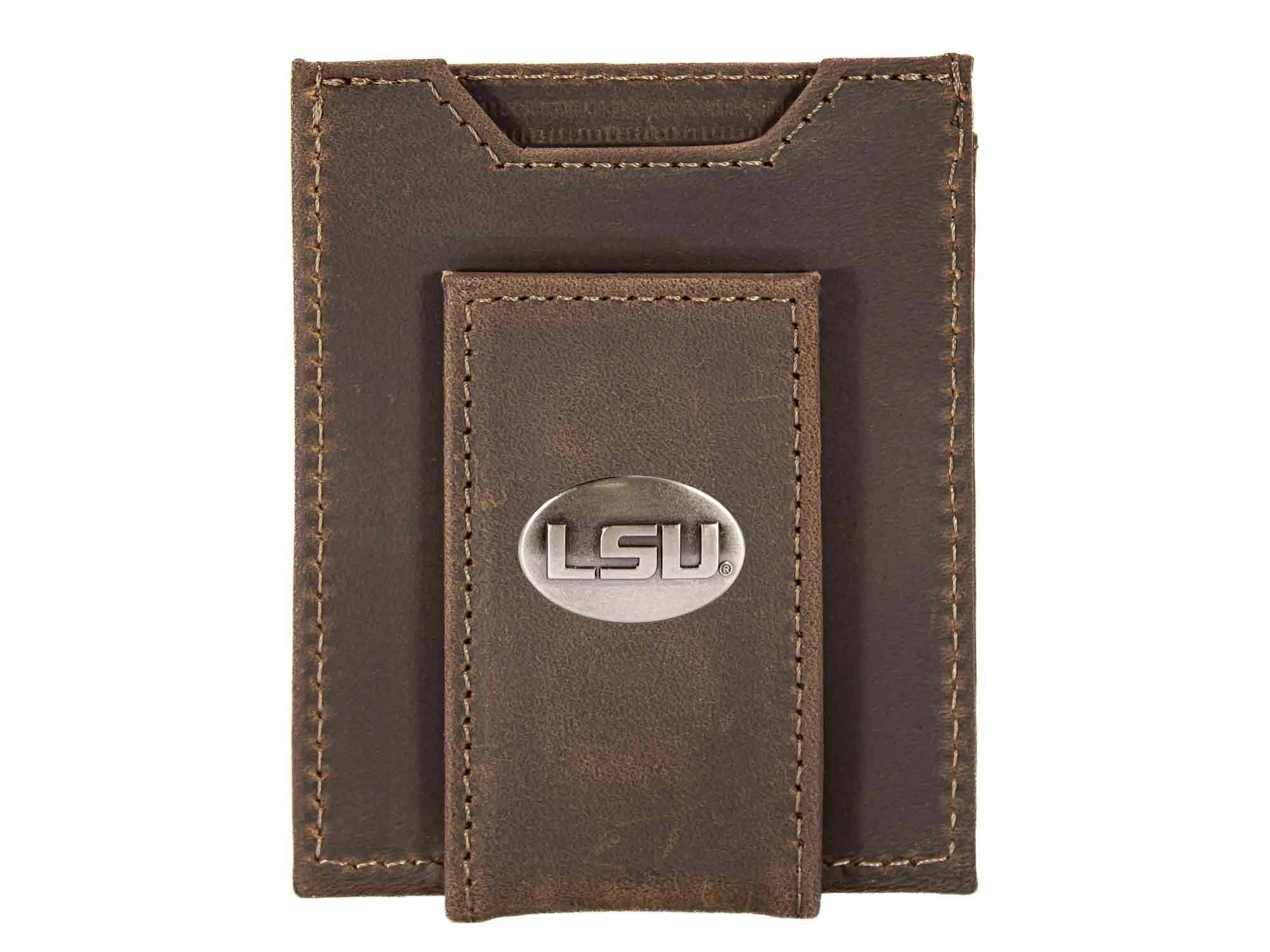 LSU Tigers  Collegiate Magnetic Front Pocket Leather Wallet.