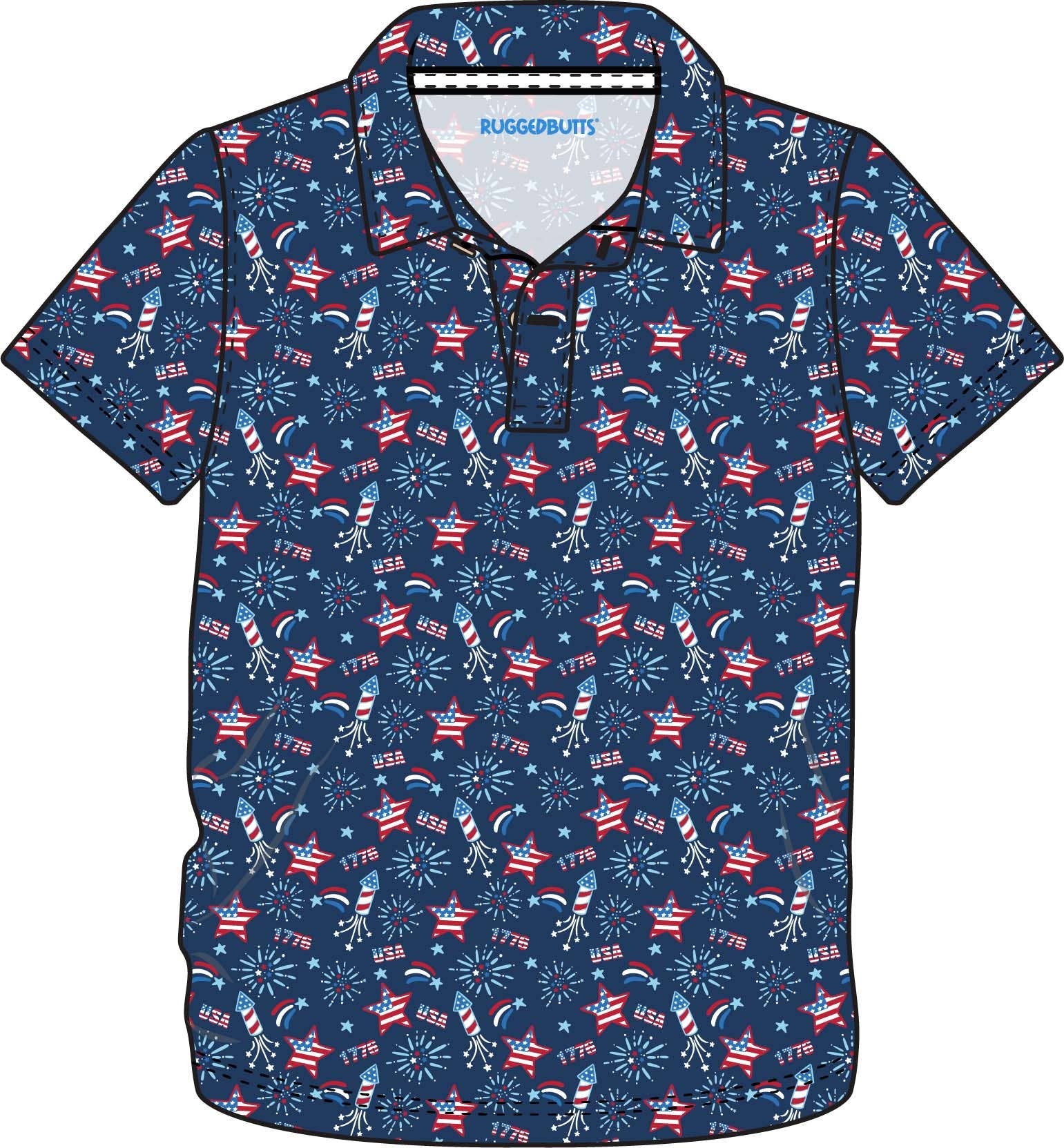 Men's Red White & Boom Fireworks Knit Short Sleeve Performance Polo